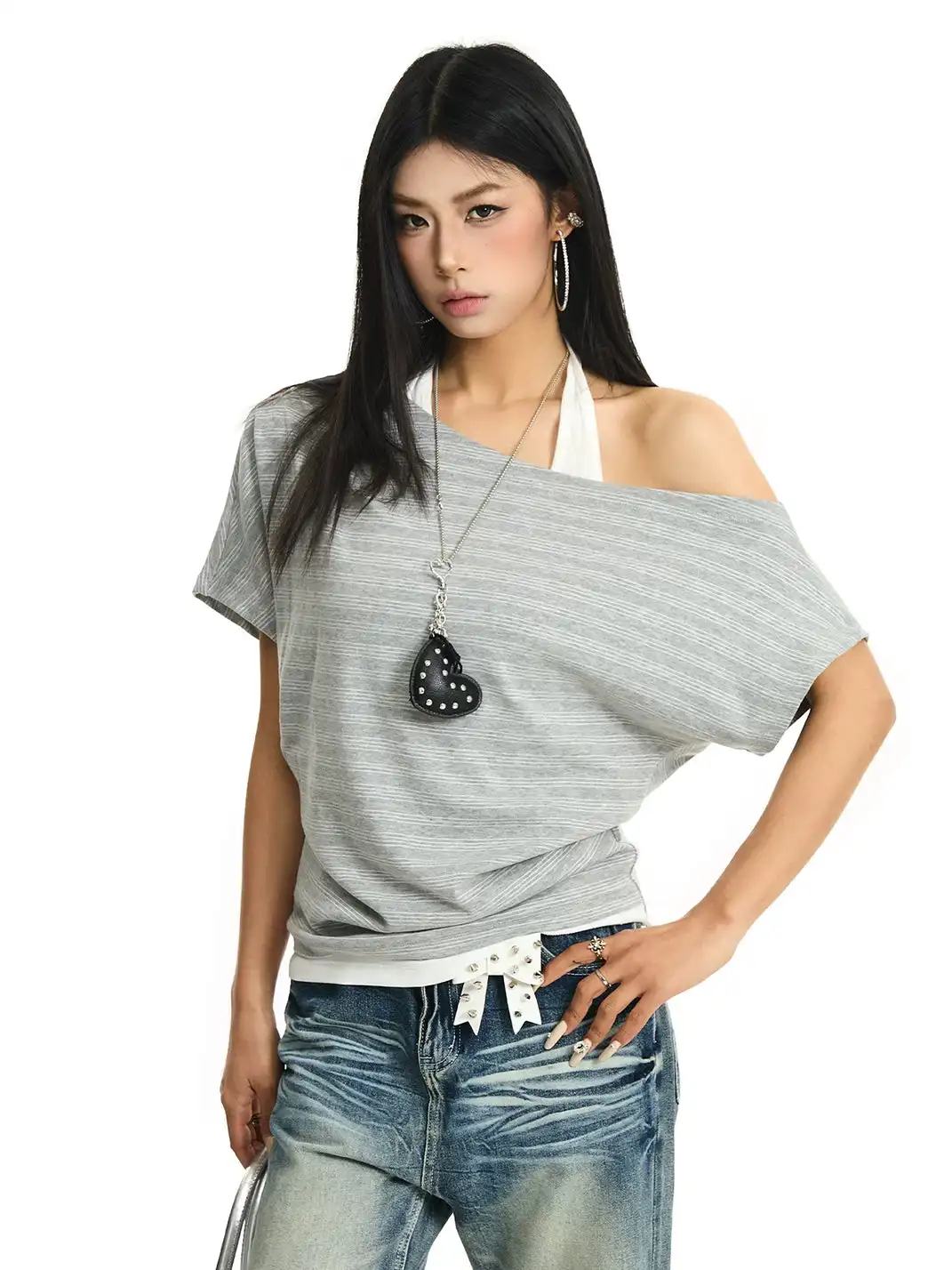JHYWZD | Color Block Striped Halter T-Shirt