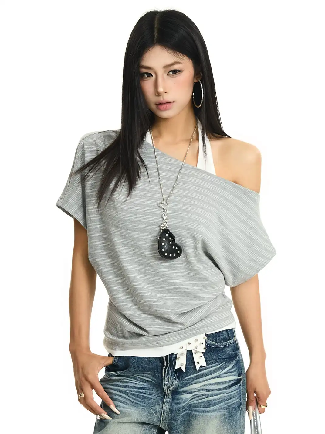 JHYWZD | Color Block Striped Halter T-Shirt