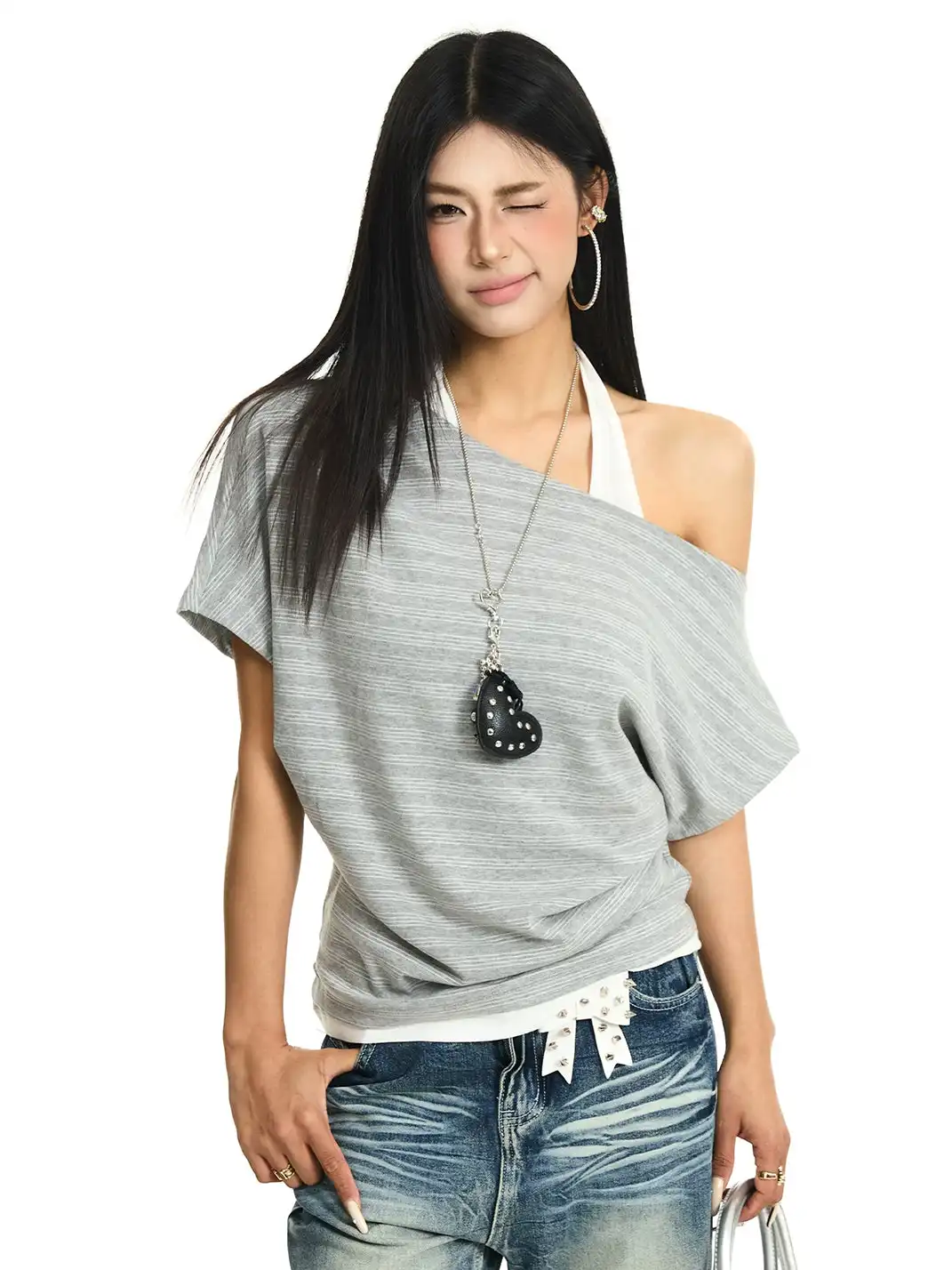JHYWZD | Color Block Striped Halter T-Shirt