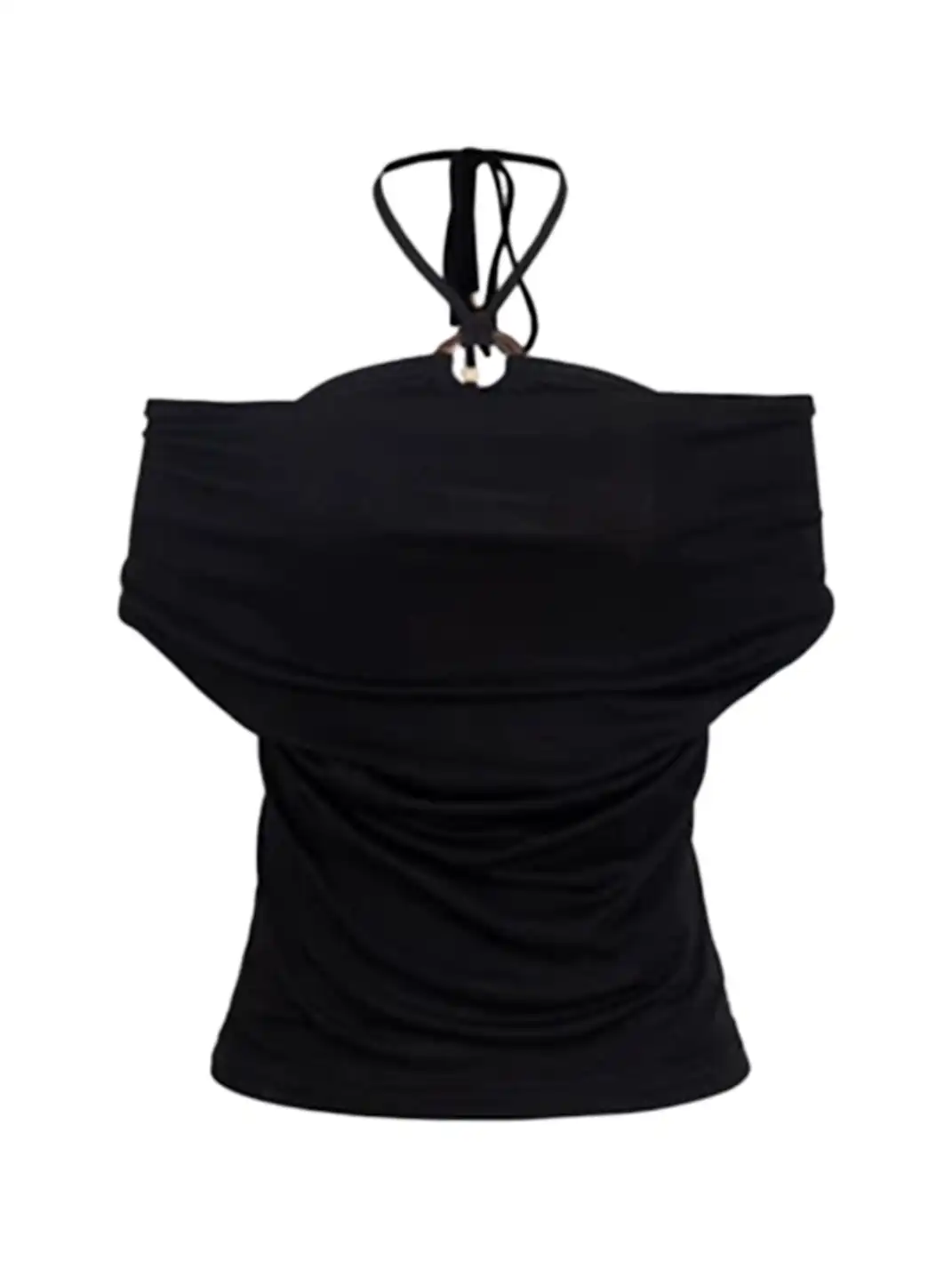 JHYWZD | Halter Fake Two-Piece Off-The-Shoulder T-Shirt