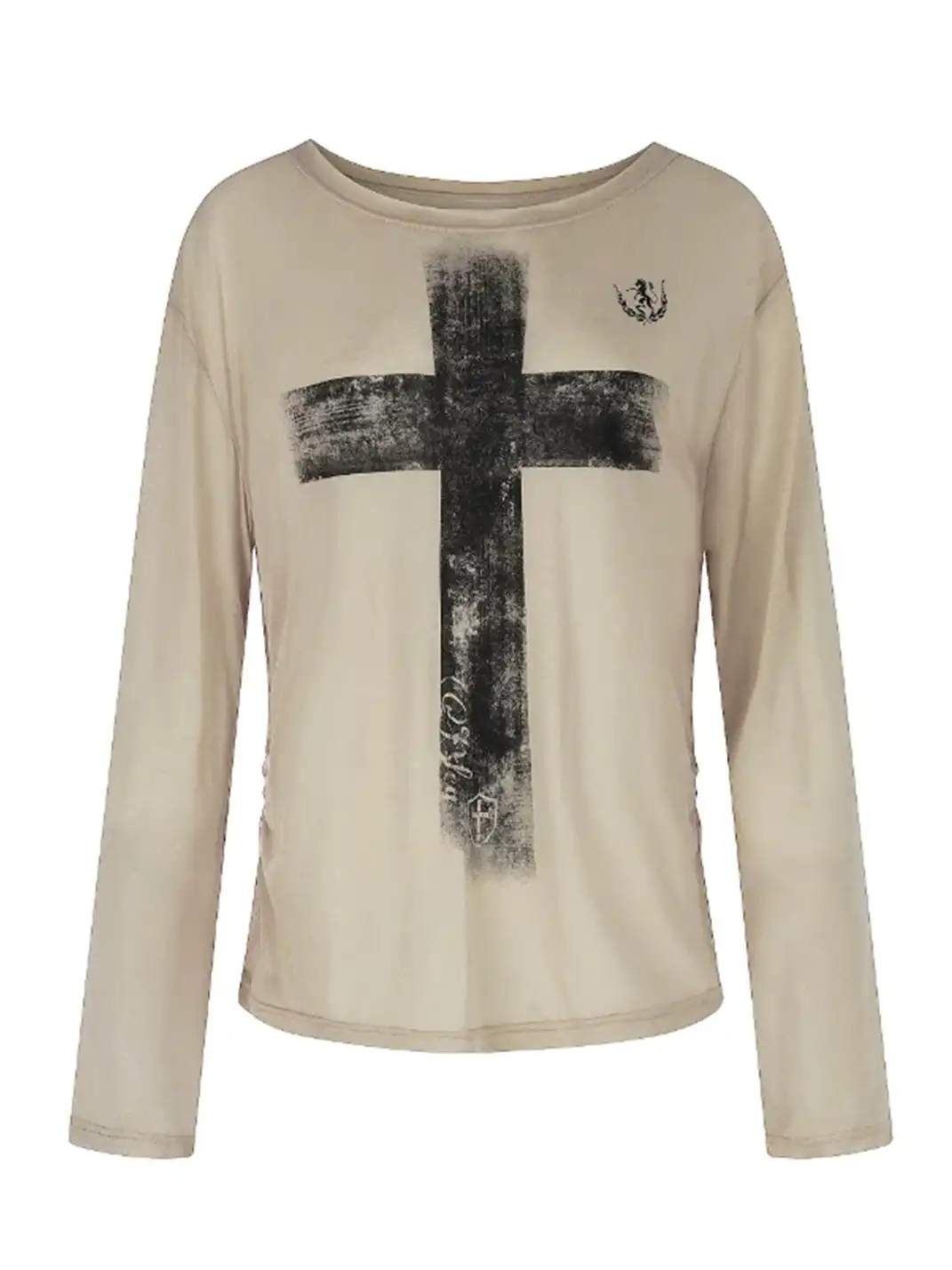 JHYWZD | Cross Print Asymmetrical Shoulder Long Sleeve T-Shirt