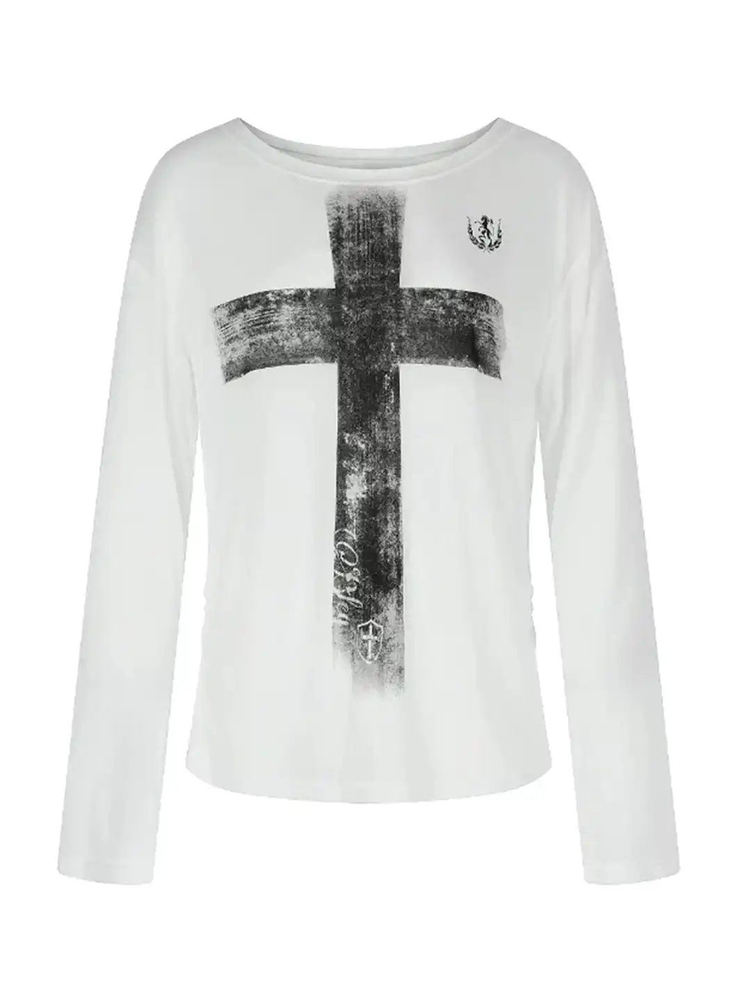 JHYWZD | Cross Print Asymmetrical Shoulder Long Sleeve T-Shirt