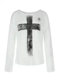 JHYWZD | Cross Print Asymmetrical Shoulder Long Sleeve T-Shirt