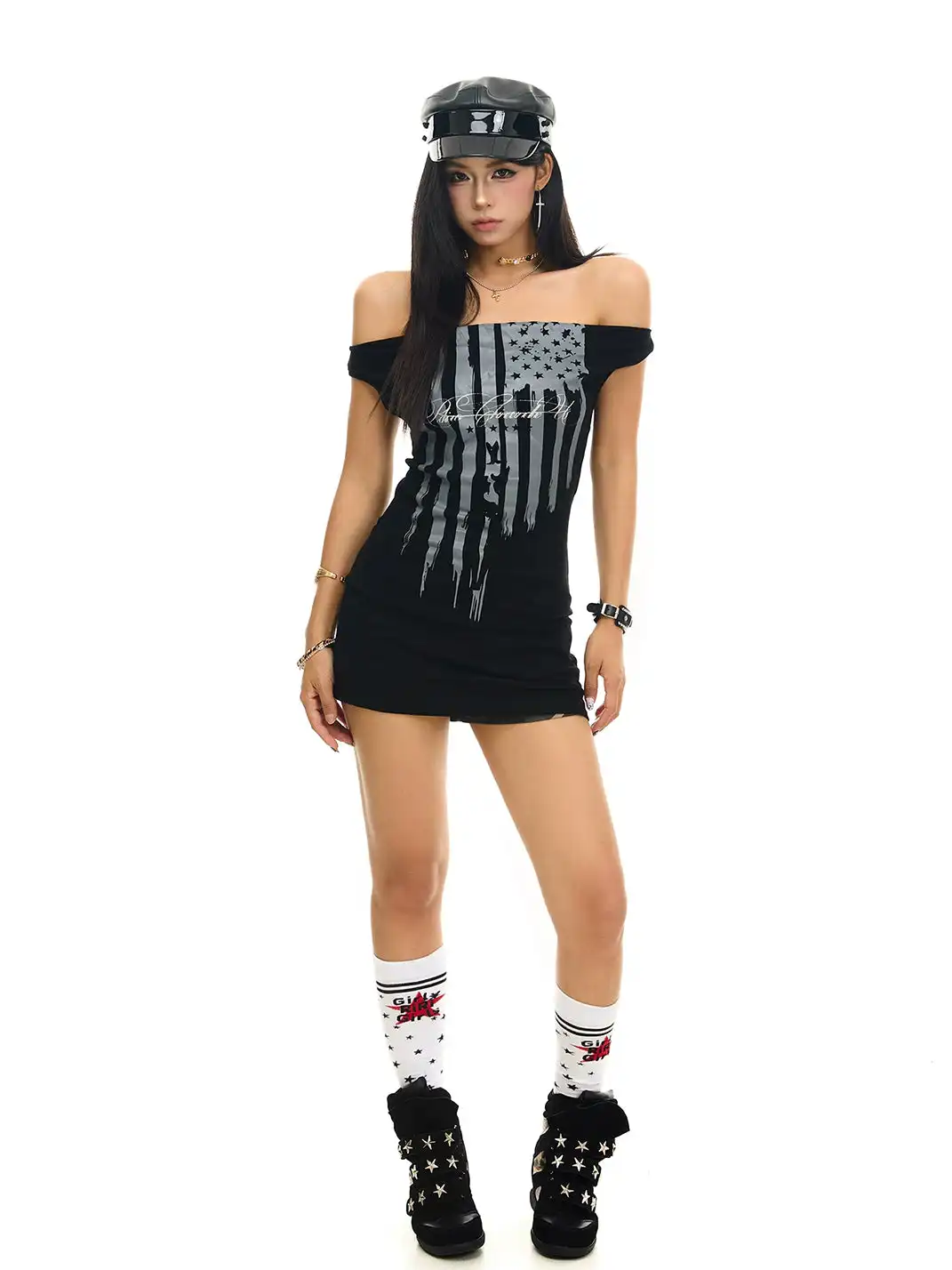 JHYWZD | Flag Print One-Shoulder Asymmetrical Cami Top