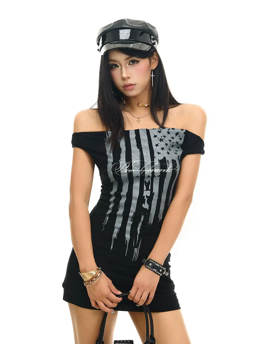 JHYWZD | Flag Print One-Shoulder Asymmetrical Cami Top