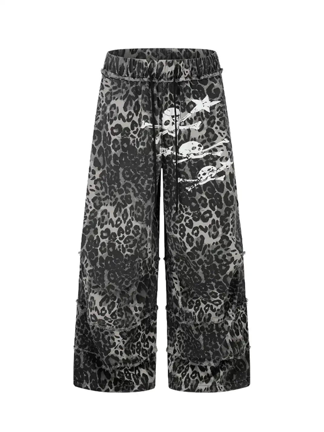JHYWZD | Leopard Skull Frayed Drawstring Wide Leg Pants