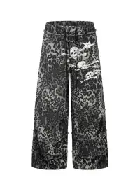 JHYWZD | Leopard Skull Frayed Drawstring Wide Leg Pants