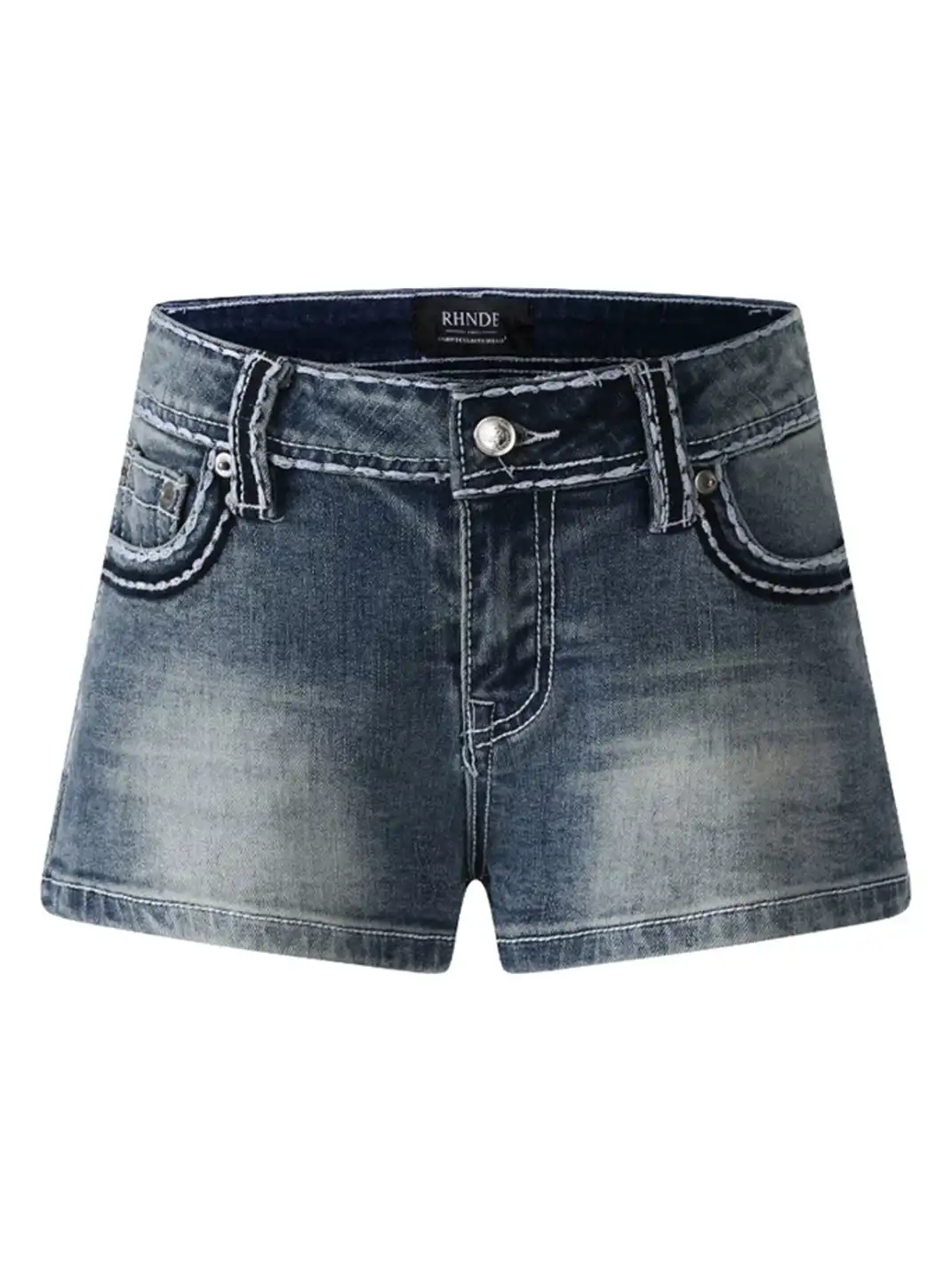 JHYWZD | Rhinestone Wing Embroidered Denim Shorts
