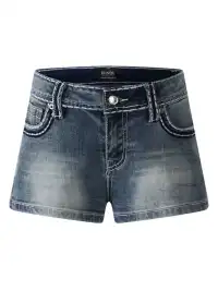 JHYWZD | Rhinestone Wing Embroidered Denim Shorts