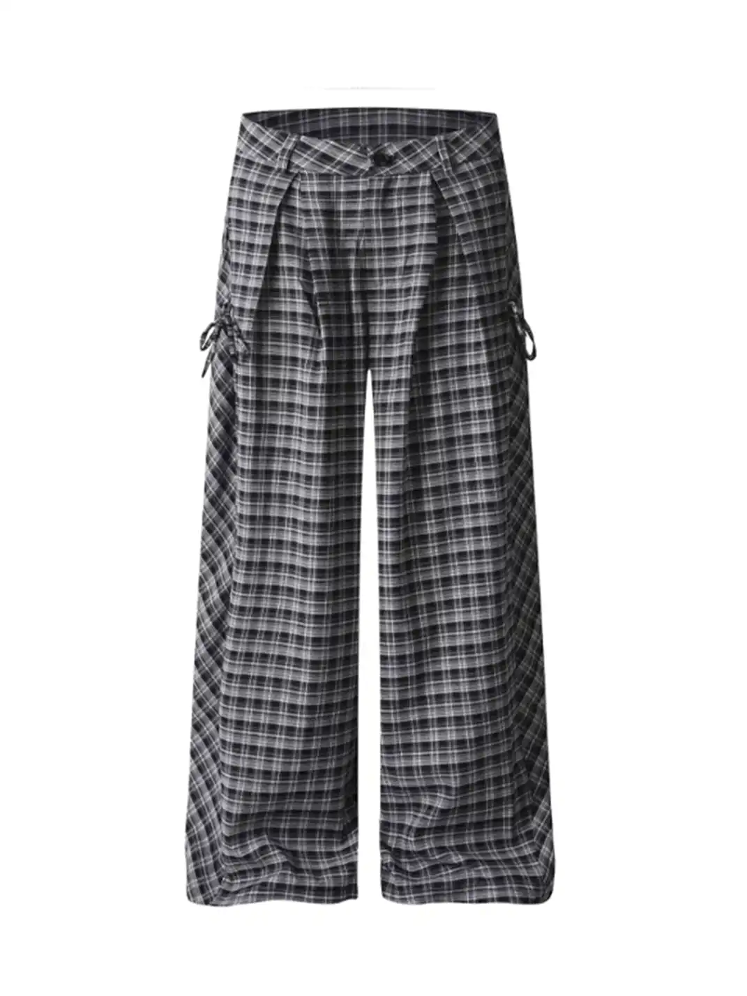 JHYWZD | Plaid Curved Wide Leg Pants