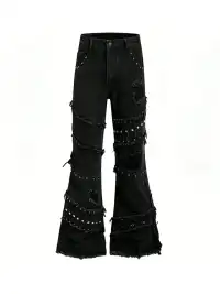 JHYWZD | Rivet Lace-Up Ripped Frayed Edge Jeans