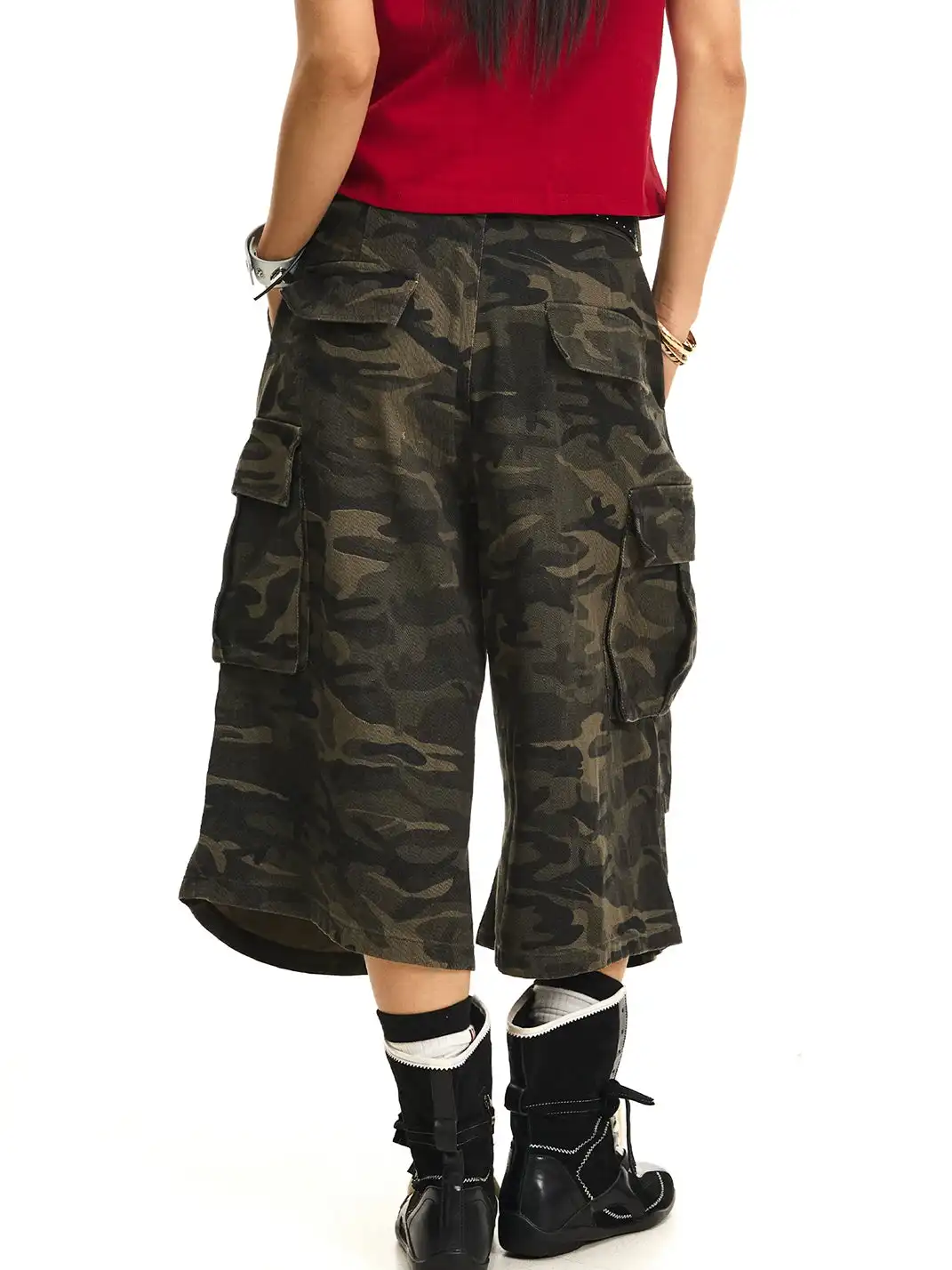 JHYWZD | Ruched Camo Cargo Capri Pants