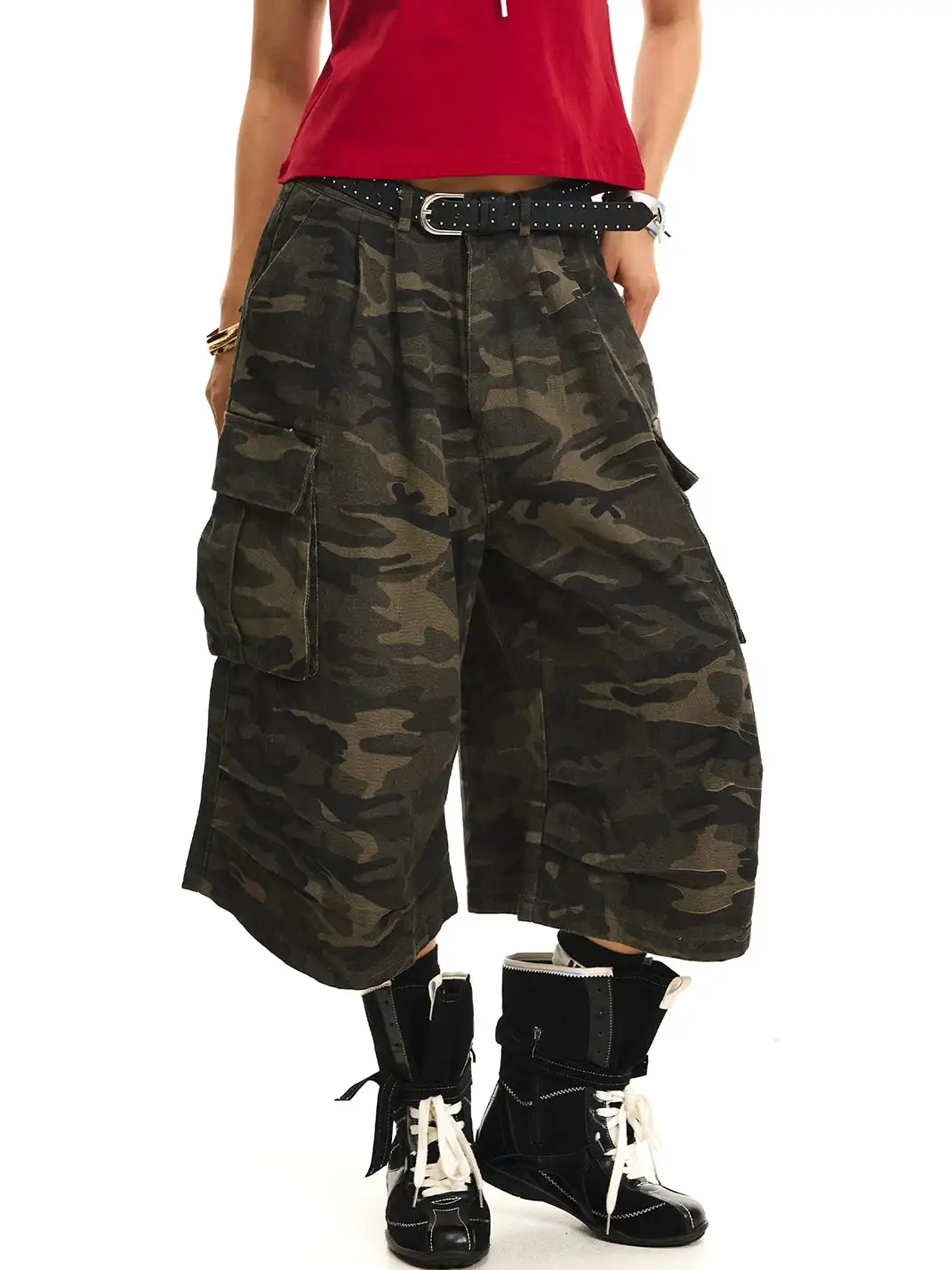 JHYWZD | Ruched Camo Cargo Capri Pants