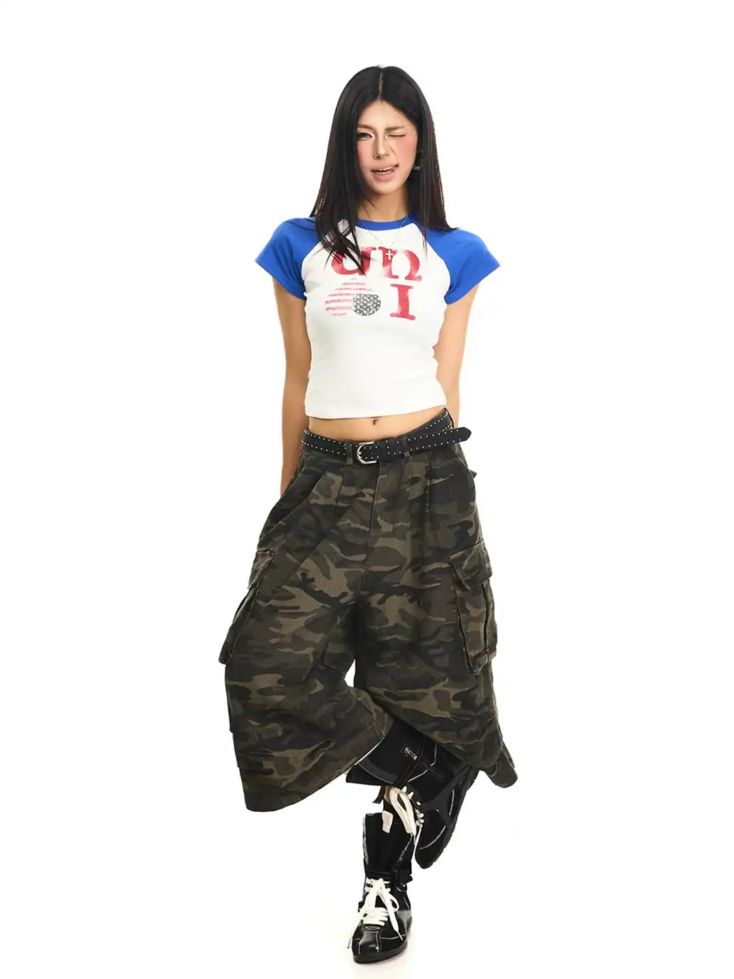 JHYWZD | Ruched Camo Cargo Capri Pants