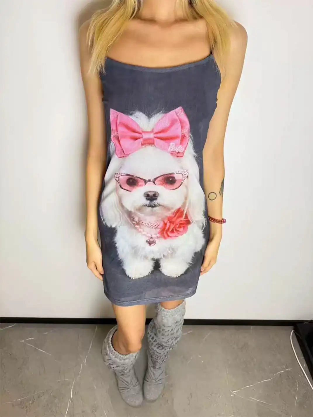 Furchin | Printed Mesh Double-Layer Cami Dress