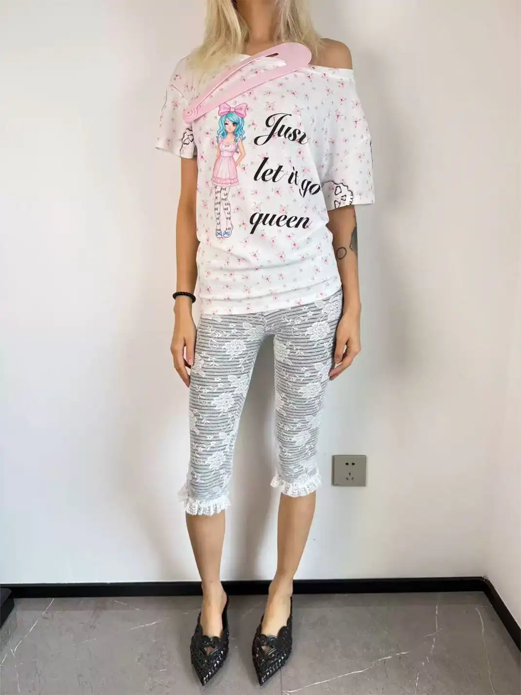 Furchin | Asymmetrical Shoulder Oversized Stretch Printed T-Shirt