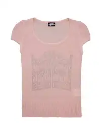 Furchin | Rhinestone Wide Neck Knit Short Sleeve T-Shirt