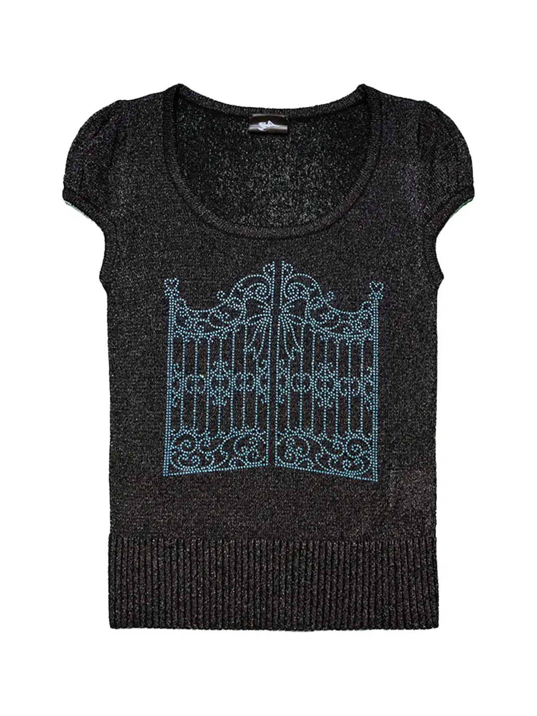 Furchin | Rhinestone Wide Neck Knit Short Sleeve T-Shirt