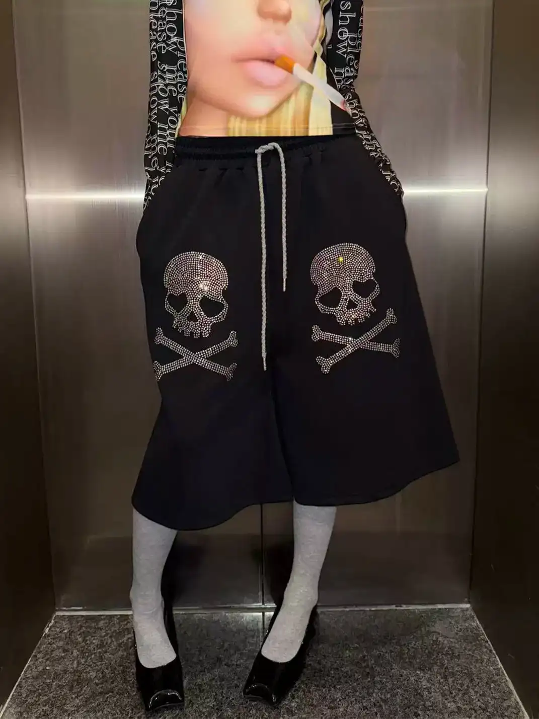 Furchin | Skull Rhinestone Capri Pants