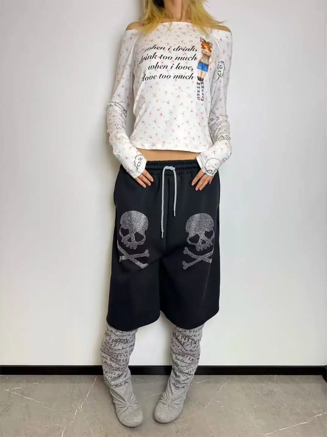 Furchin | Skull Rhinestone Capri Pants