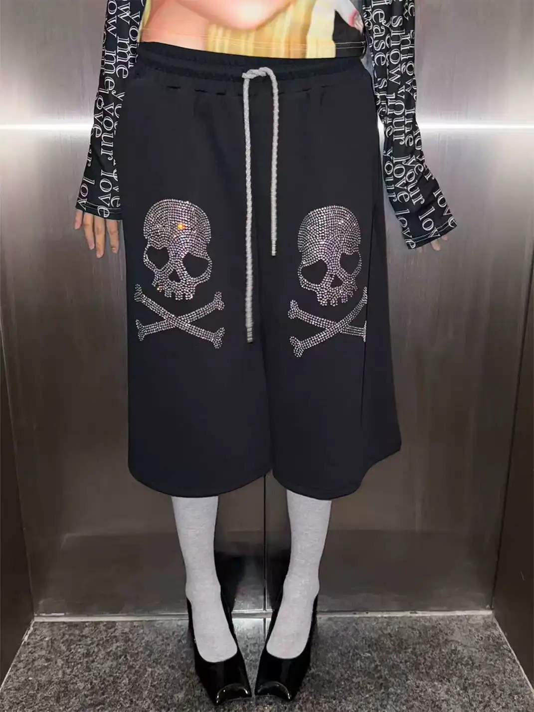 Furchin | Skull Rhinestone Capri Pants