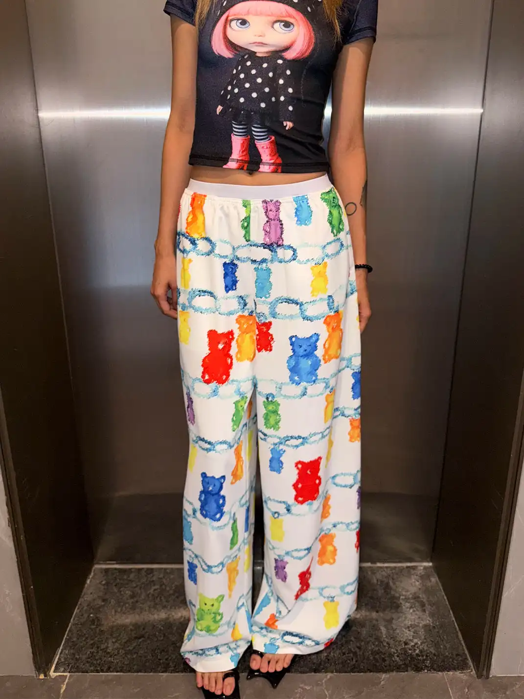 Furchin | Loose Printed Straight-Leg Pants With Elastic Waist