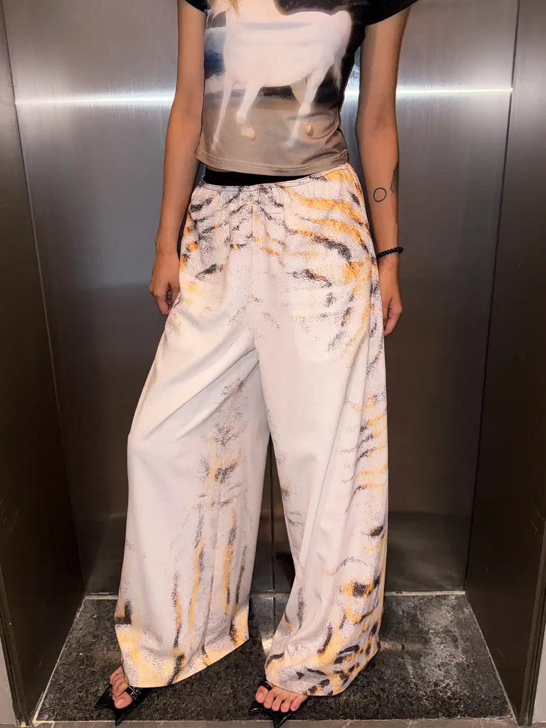Furchin | Loose Printed Straight-Leg Pants With Elastic Waist