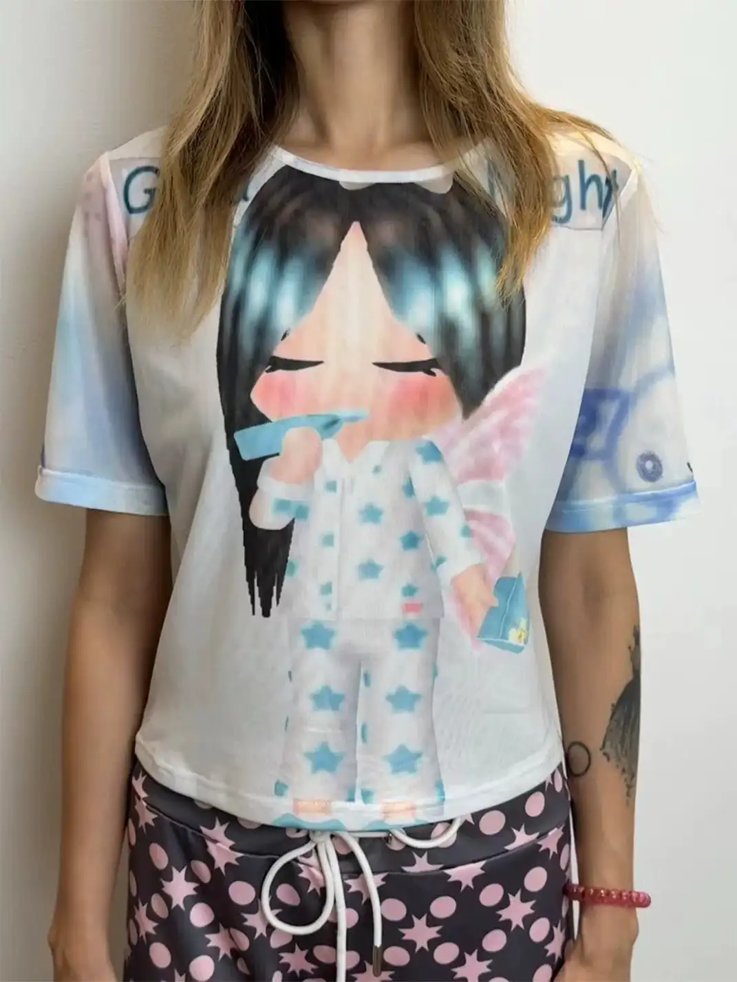 Furchin | Loose Fit Double Layer Mesh Printed T-Shirt