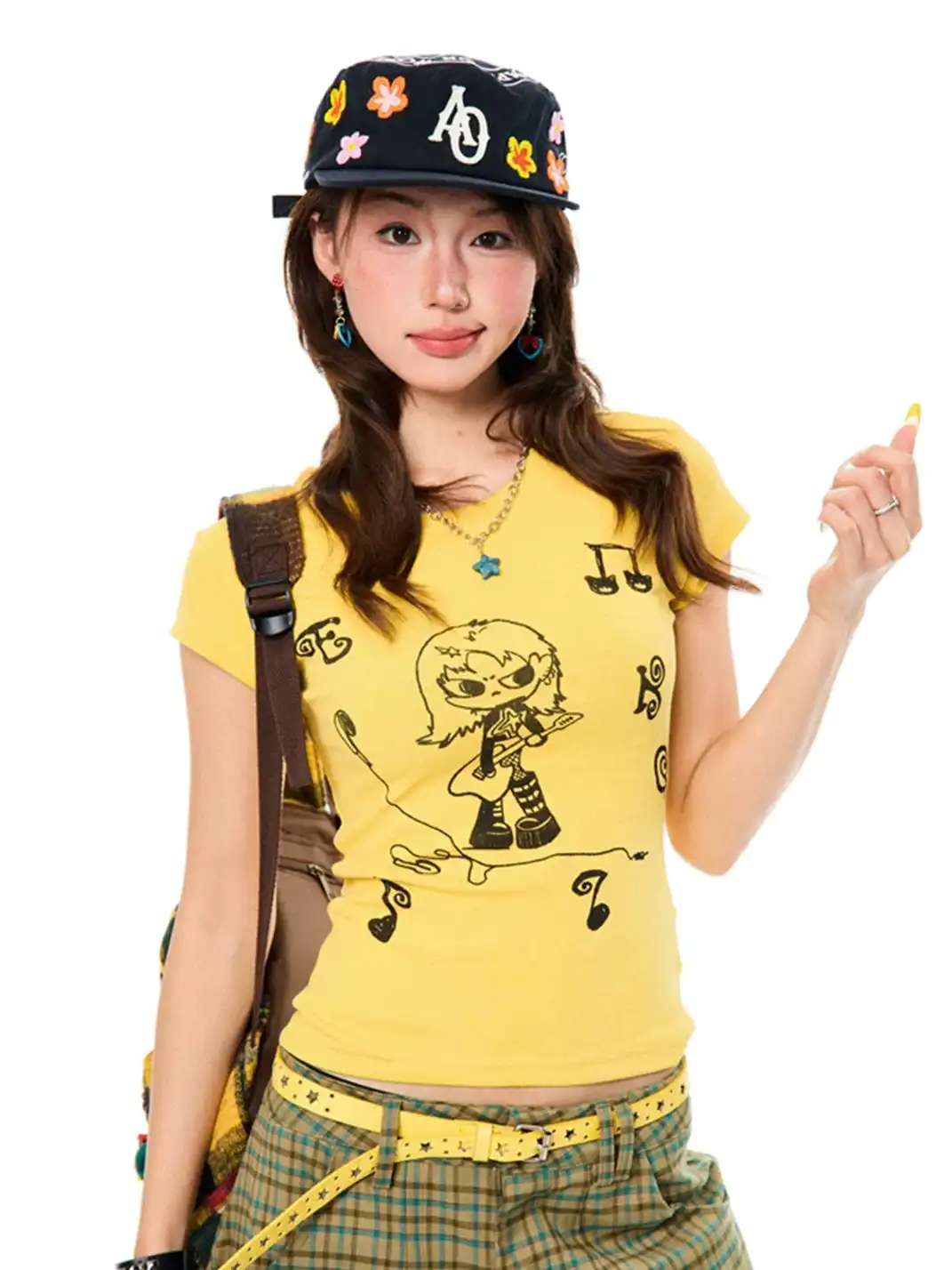 YOUNG STAGE | Guitar Girl Print Short Sleeve T-Shirt