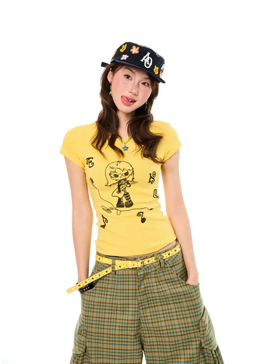 YOUNG STAGE | Guitar Girl Print Short Sleeve T-Shirt