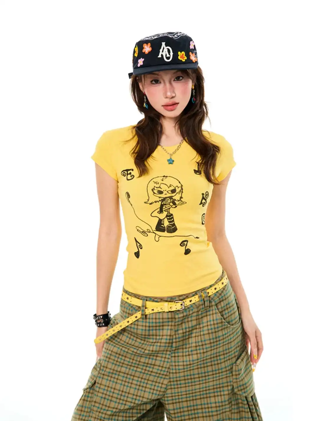 YOUNG STAGE | Guitar Girl Print Short Sleeve T-Shirt
