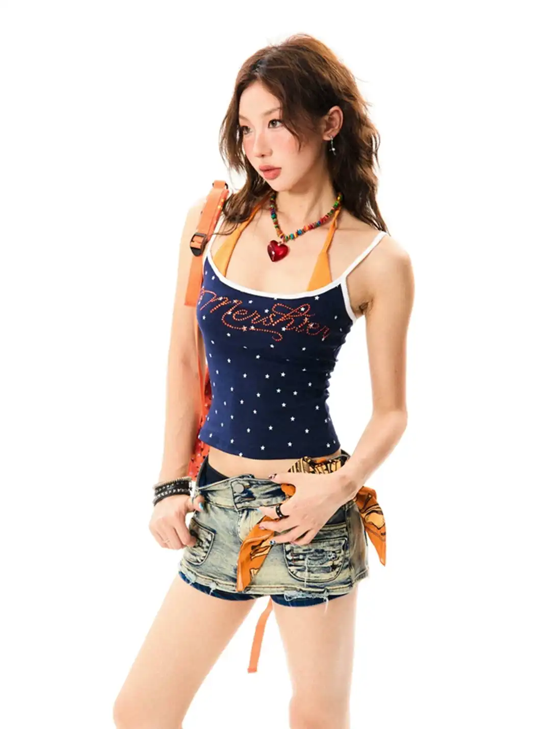 YOUNG STAGE | Rhinestone Fake Two-Piece Cami Top