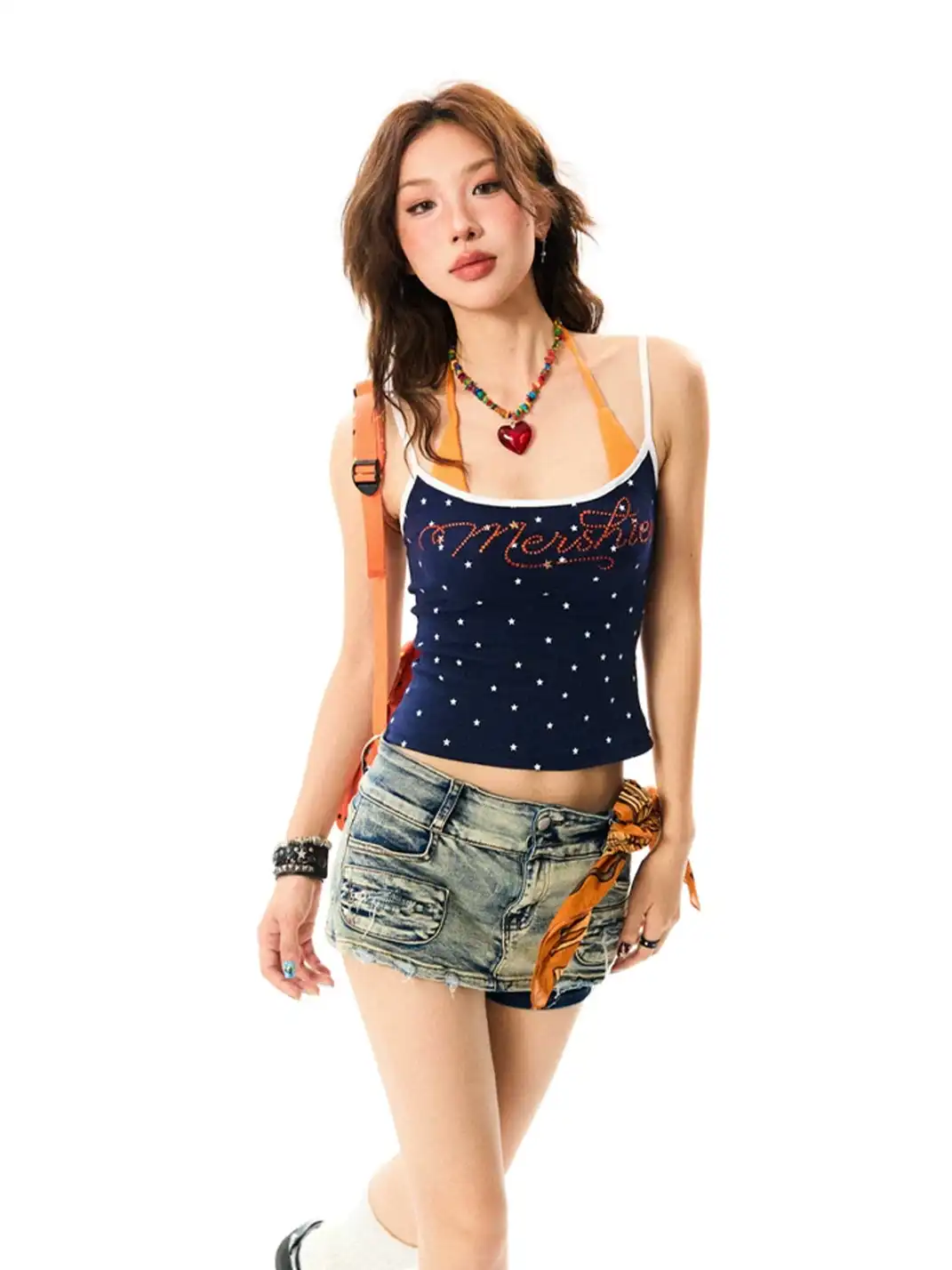 YOUNG STAGE | Rhinestone Fake Two-Piece Cami Top