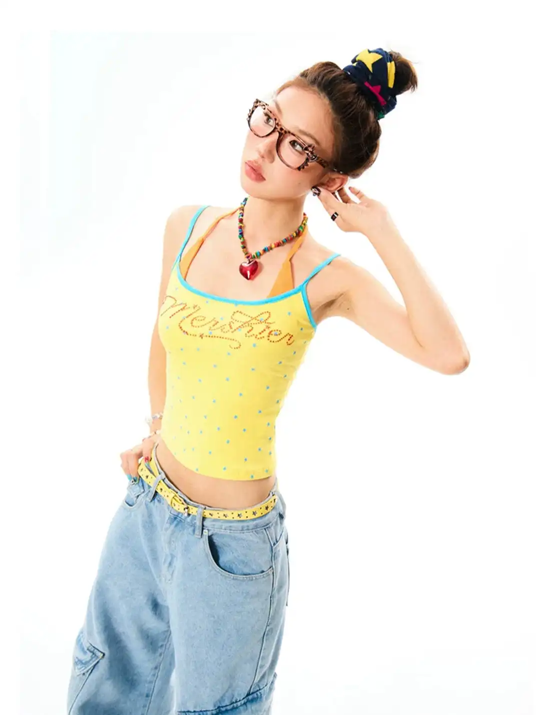 YOUNG STAGE | Rhinestone Fake Two-Piece Cami Top