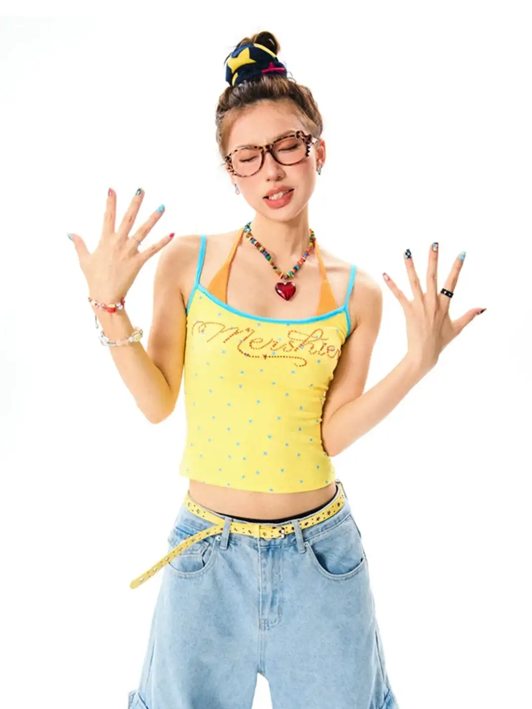YOUNG STAGE | Rhinestone Fake Two-Piece Cami Top