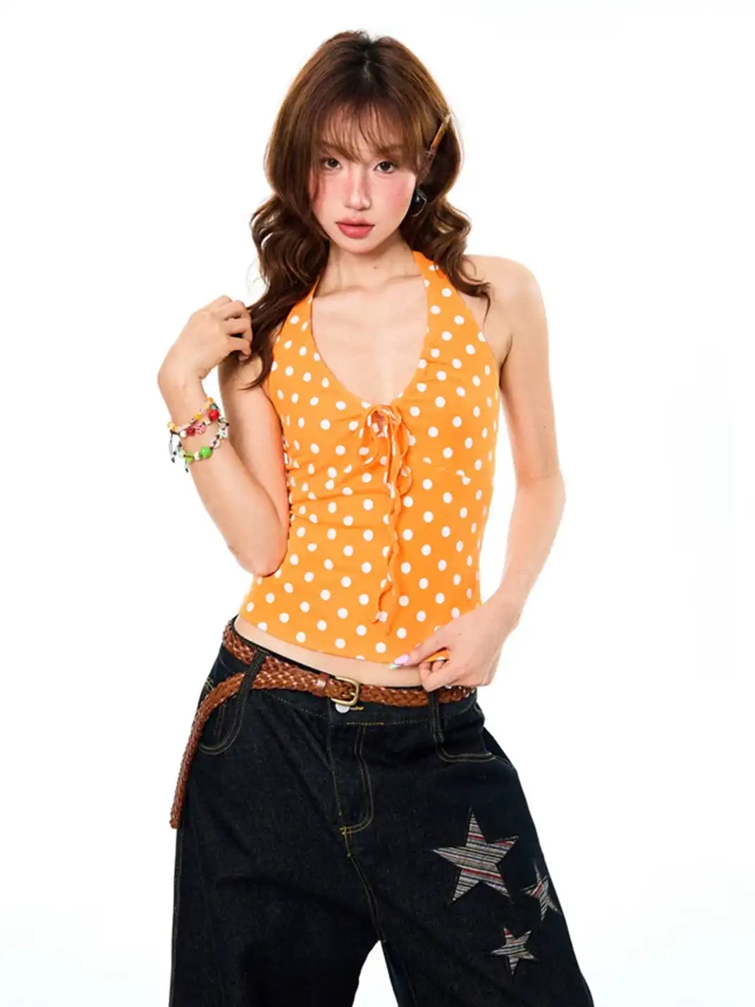 YOUNG STAGE | Polka Dot Lace-Up Cami Top