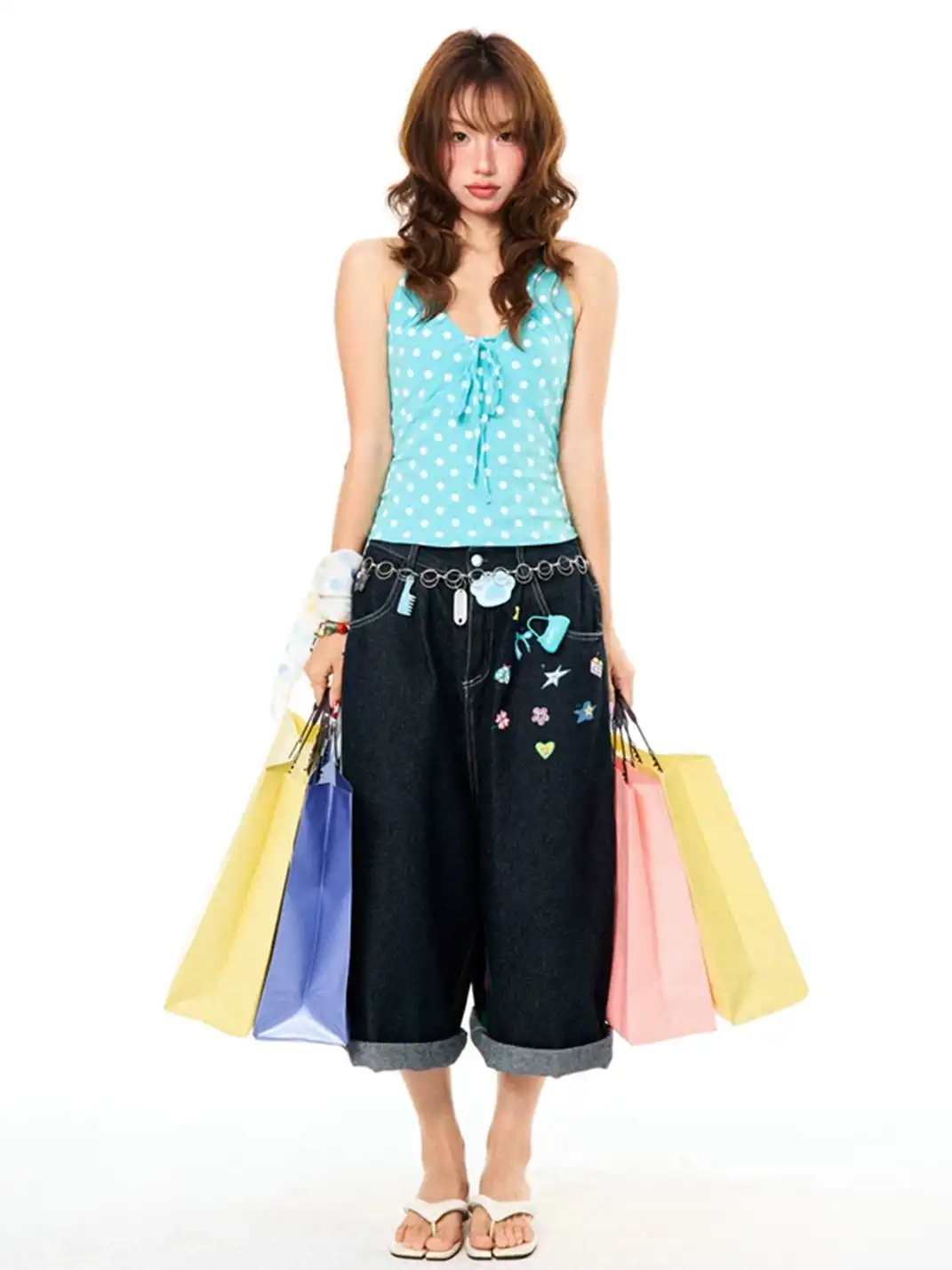 YOUNG STAGE | Polka Dot Lace-Up Cami Top
