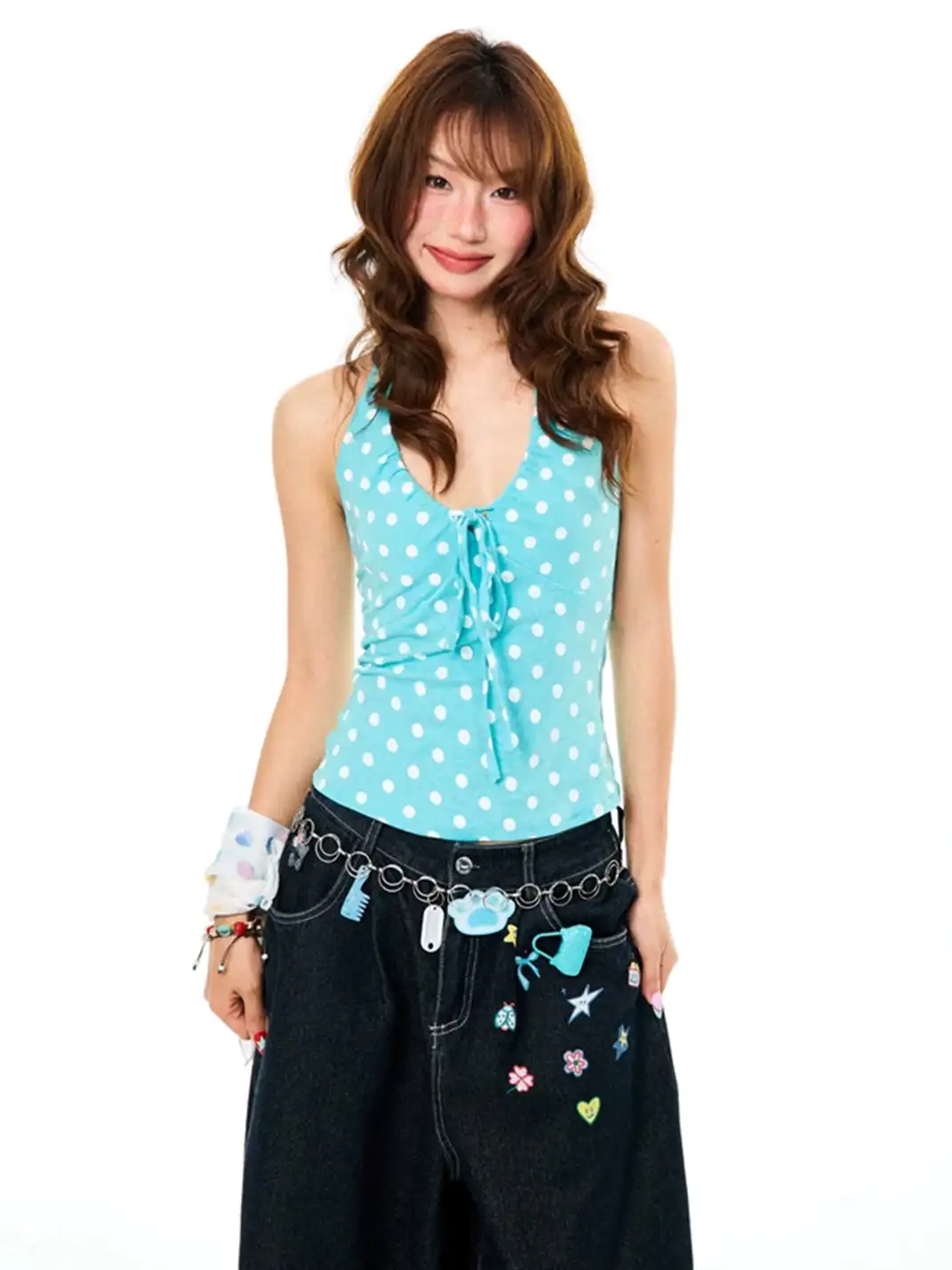 YOUNG STAGE | Polka Dot Lace-Up Cami Top