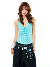 YOUNG STAGE | Polka Dot Lace-Up Cami Top