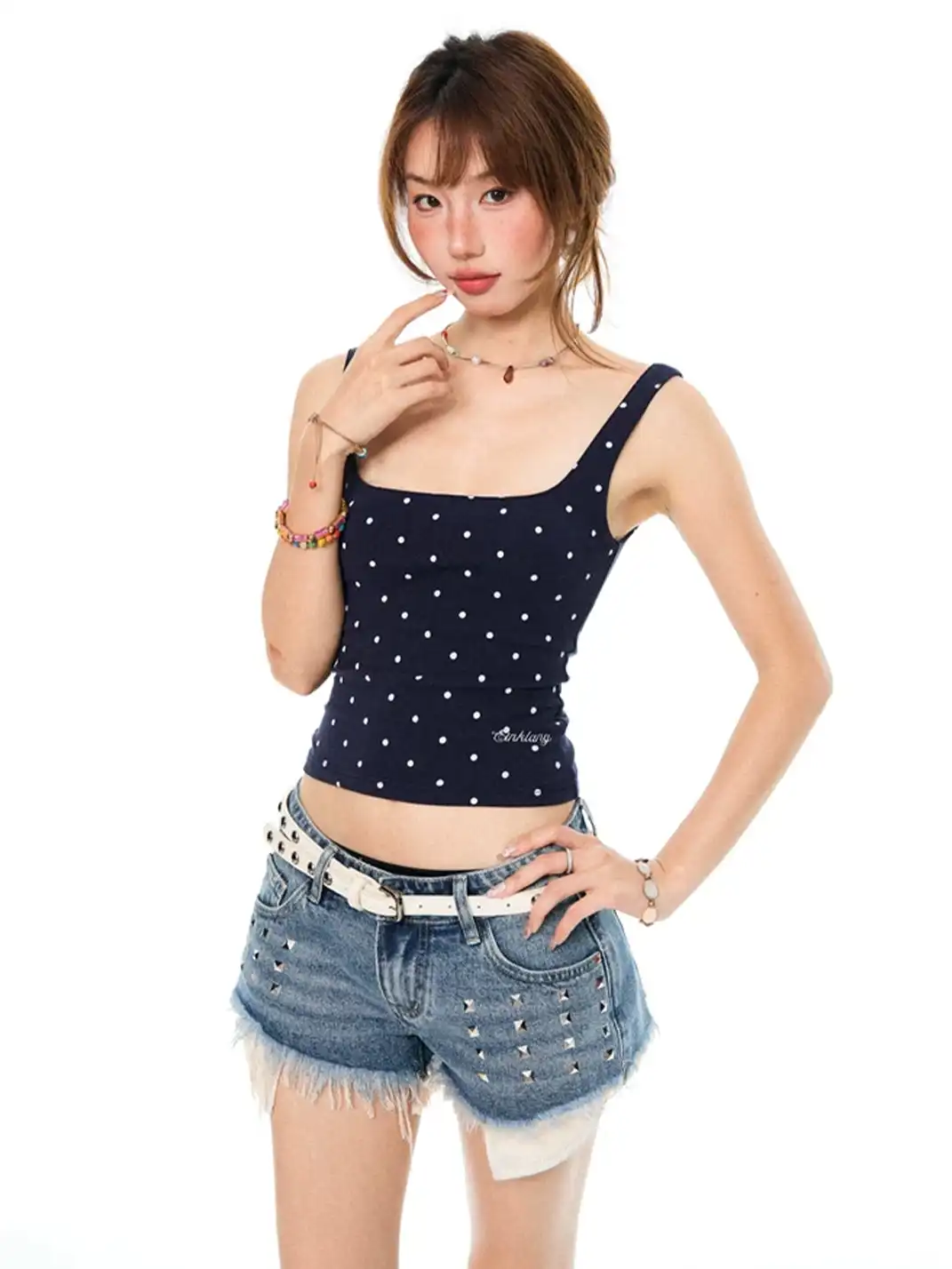 YOUNG STAGE | Polka Dot Letter Embroidery Cami Top