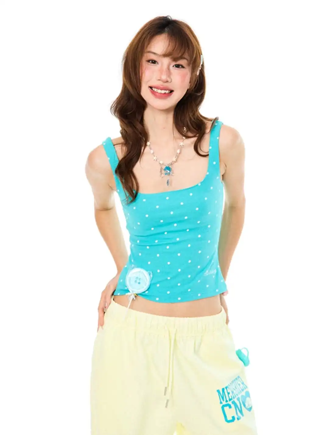 YOUNG STAGE | Polka Dot Letter Embroidery Cami Top