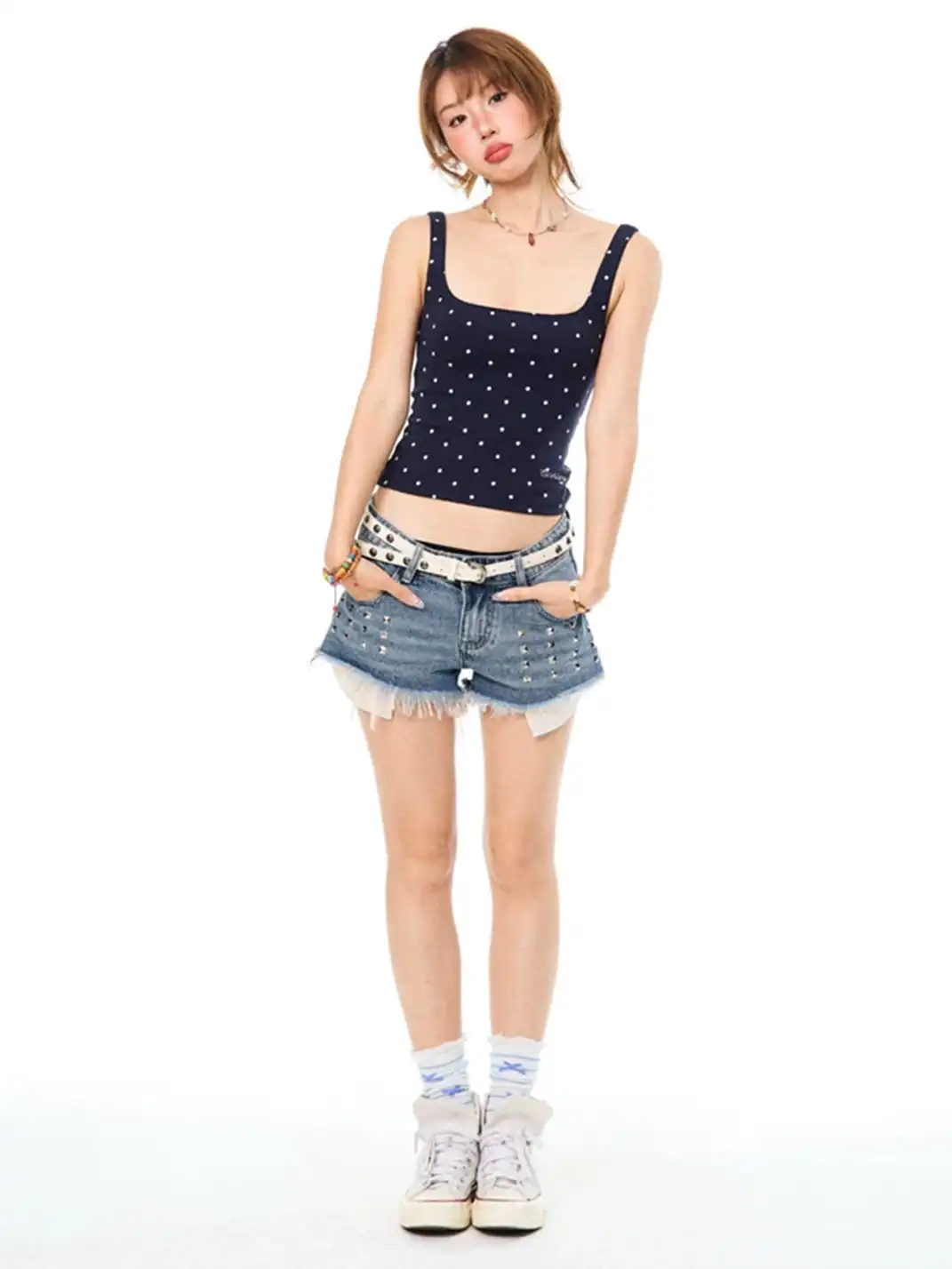 YOUNG STAGE | Polka Dot Letter Embroidery Cami Top
