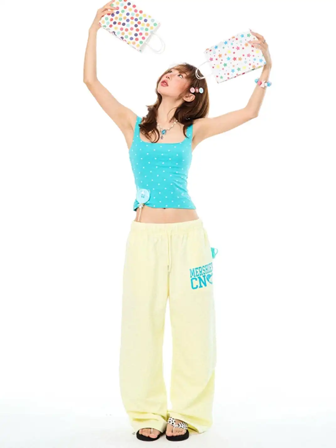 YOUNG STAGE | Polka Dot Letter Embroidery Cami Top