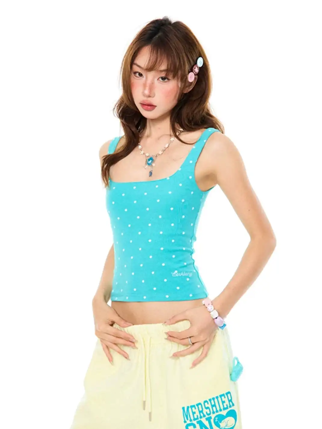 YOUNG STAGE | Polka Dot Letter Embroidery Cami Top