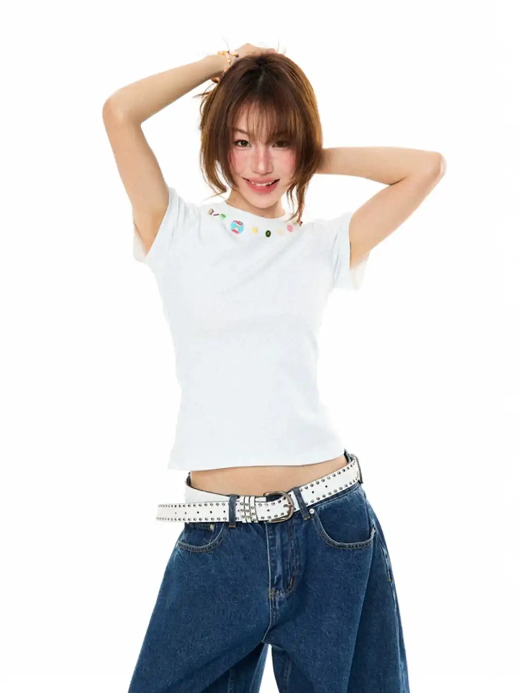YOUNG STAGE | Fruit Buttons Shoulder-Fitted Short Sleeve T-Shirt