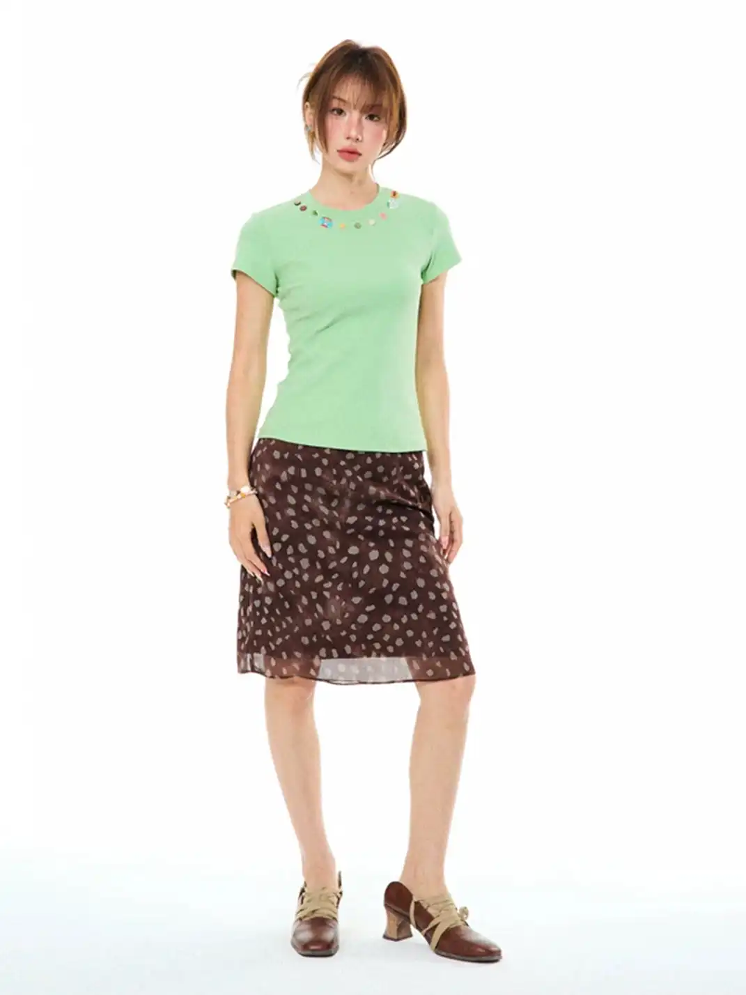 YOUNG STAGE | Fruit Buttons Shoulder-Fitted Short Sleeve T-Shirt