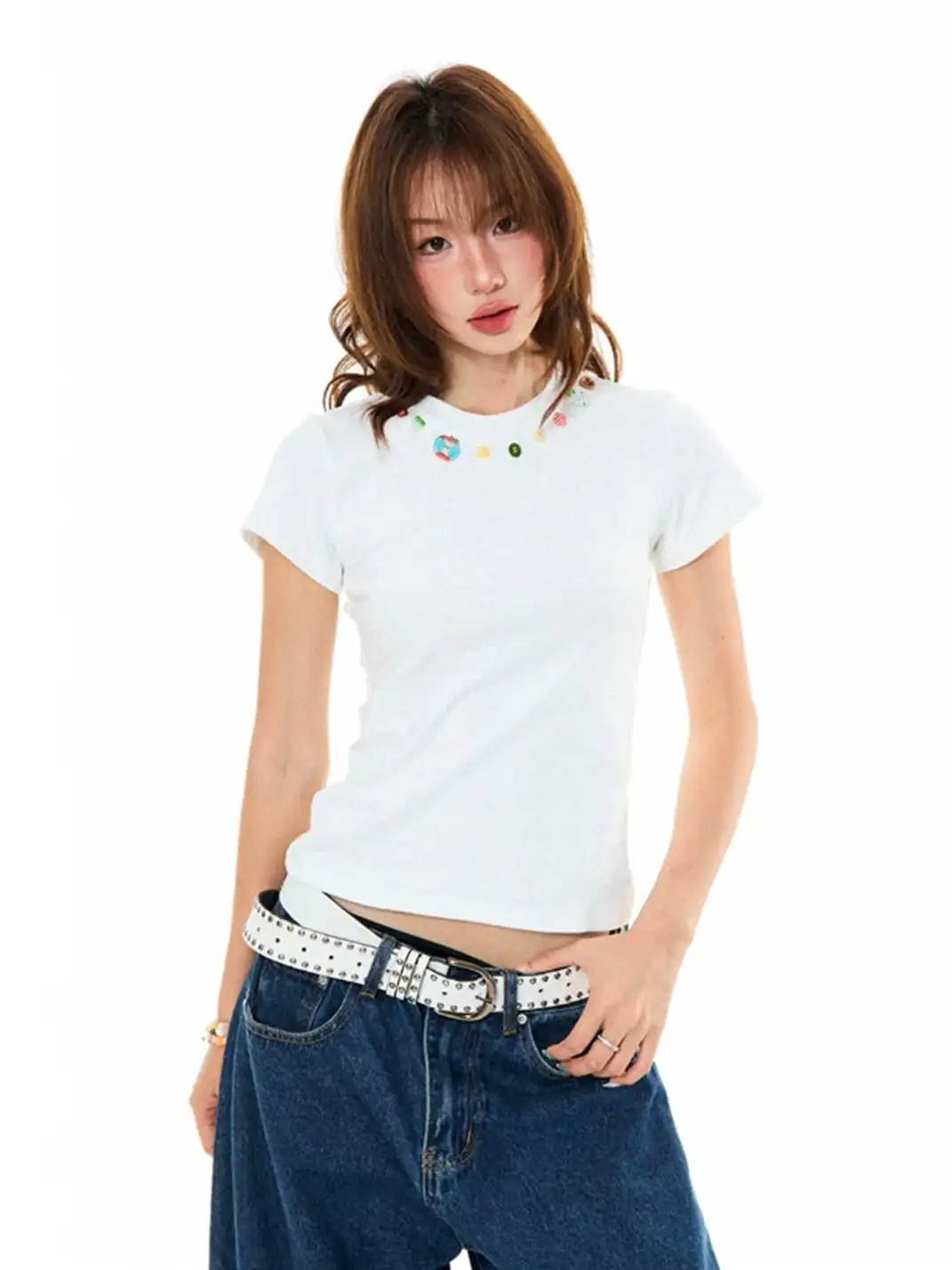 YOUNG STAGE | Fruit Buttons Shoulder-Fitted Short Sleeve T-Shirt