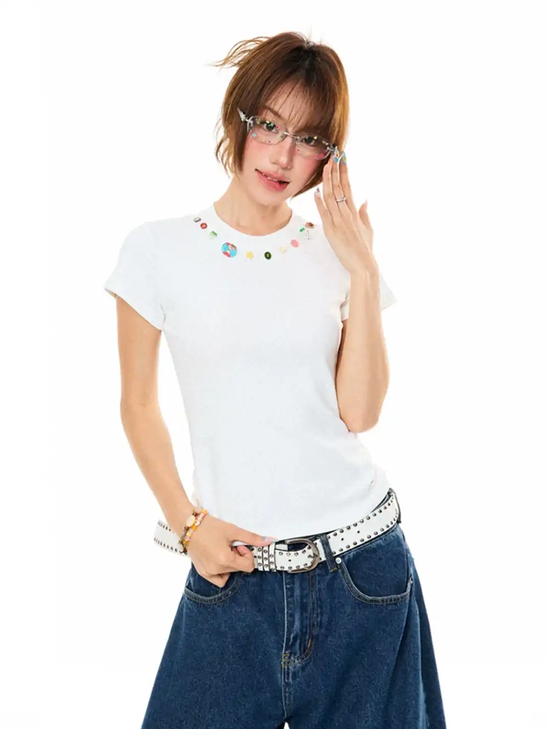 YOUNG STAGE | Fruit Buttons Shoulder-Fitted Short Sleeve T-Shirt