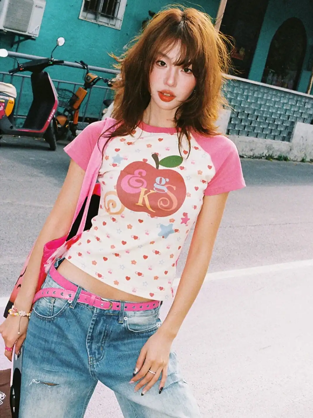 YOUNG STAGE | Apple Print Raglan Sleeve T-Shirt