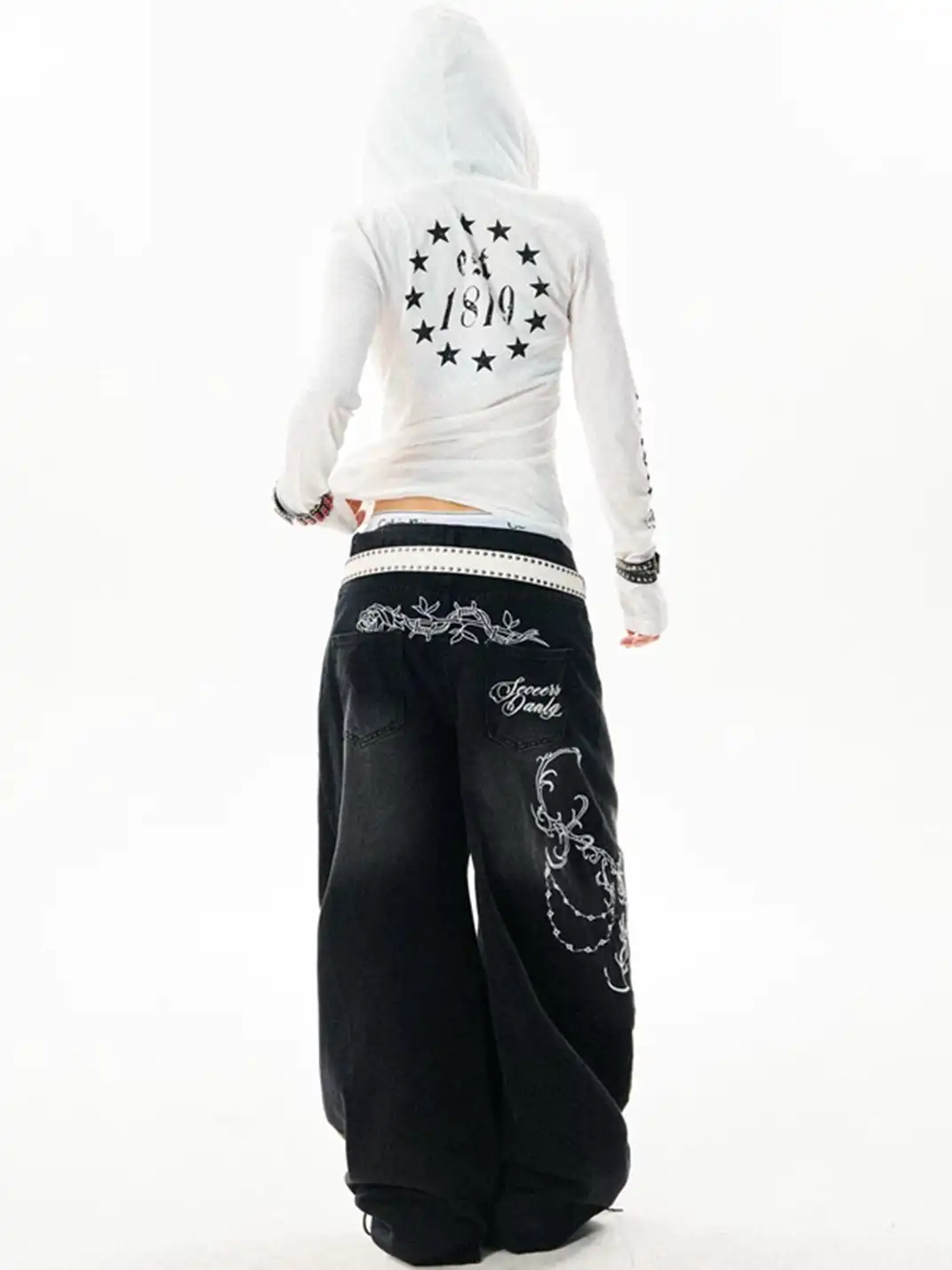 YOUNG STAGE | Gothic Style Hooded Long Sleeve T-Shirt